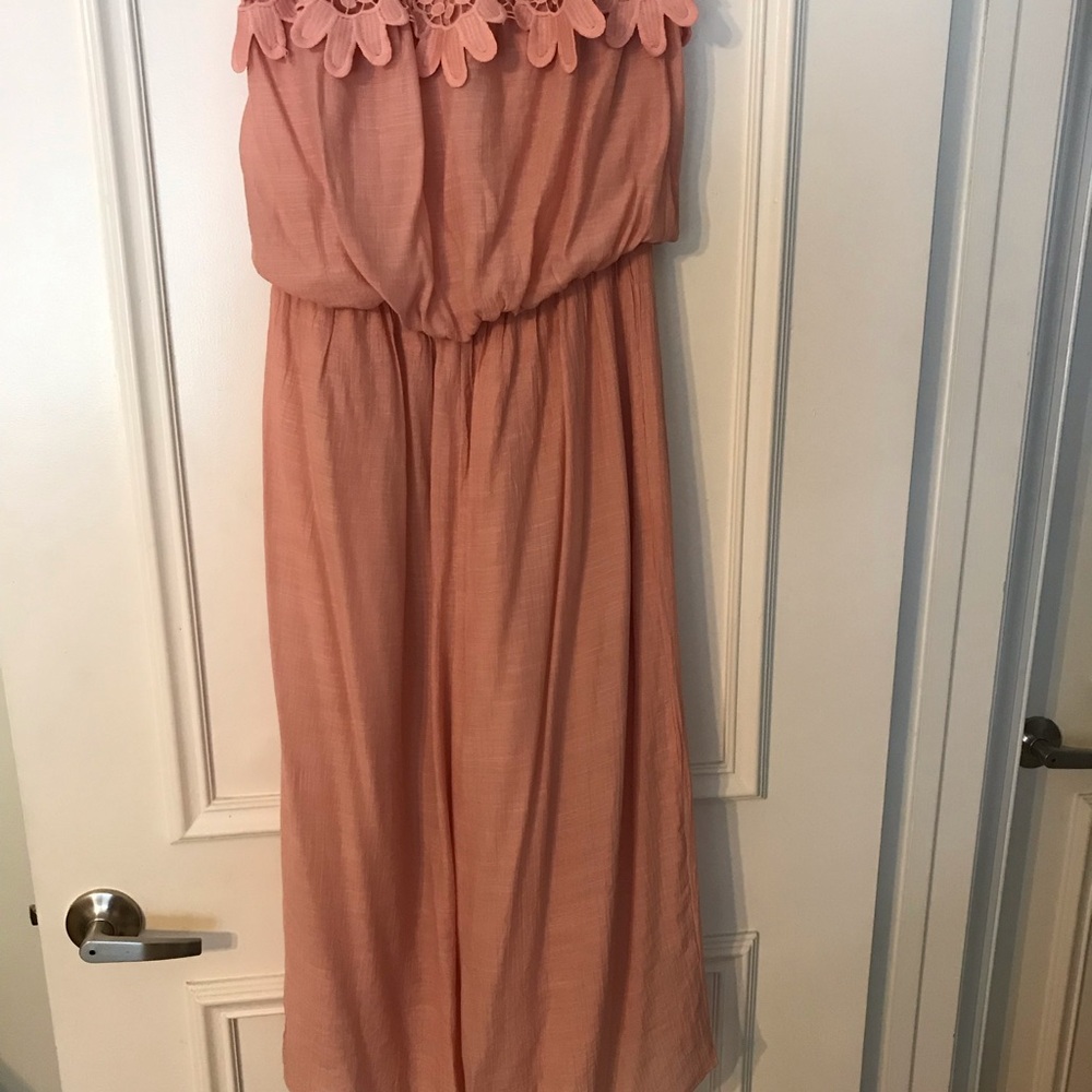 Pink Strapless Maxi Dress with Floral Detail